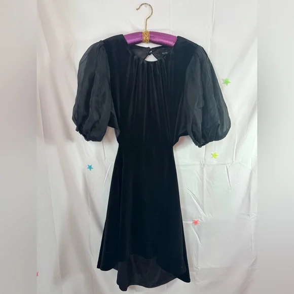 NWT Bardot Black Malina Velour Mini Dress with Cutouts and Puff Sleeves Size 12 - Picture 12 of 15